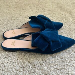 J.Crew Blue Velvet Bow Mules size 8